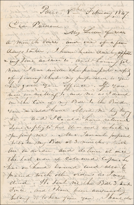 Lot 560 George Catlin: ?My unfortunate works almost make me wish I never had wrote a line for publication.? Catlin laments his difficulties with his publishers.