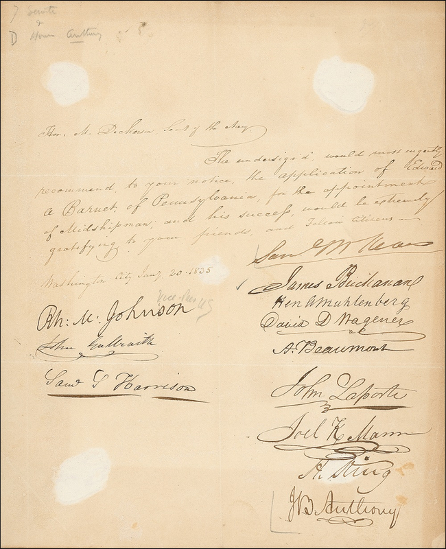 Lot 9 James Buchanan: Signing a petition for a midshipman