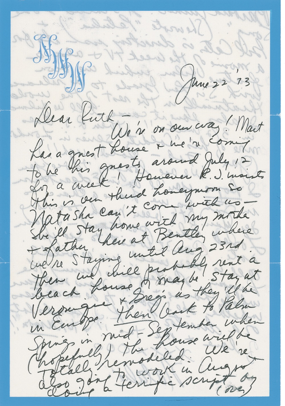 Lot 1291 Natalie Wood: “We’re also going to work in August doing a terrific script by Barbara Turner. It’s called ‘Love Song.’”