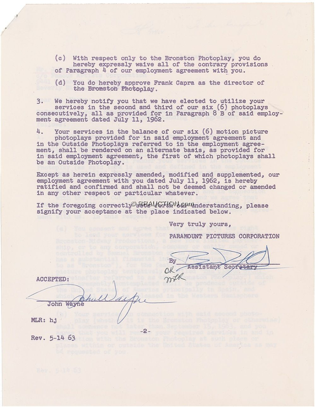 Lot 1273 John Wayne: ‘The Duke’ agrees to begin work on McClintock after finishing Donovan’s Reef