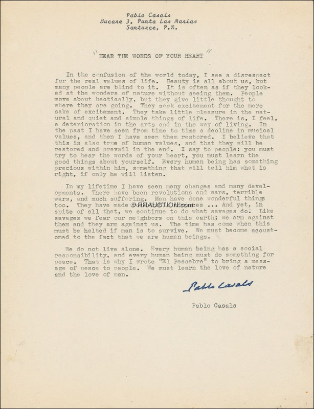 Lot 749 Pablo Casals: ?We must learn the love of nature and the love of man?