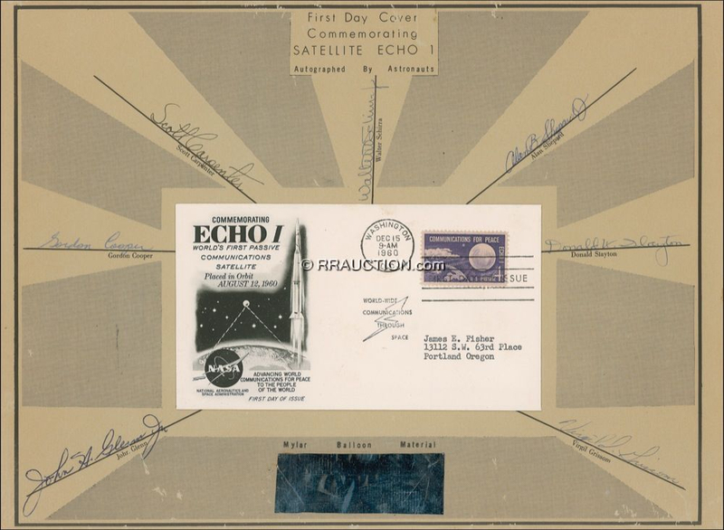 Lot 525 Mercury 7: SPACE-AGE COMMUNICATIONS: The MERCURY 7 astronauts honor the ECHO 1 satellite five months before Alan Shepard’s historic flight