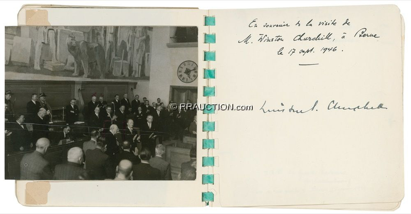 Lot 201 Autograph Album: WORLD STAGE: Vintage “diplomatic” autograph album signed by WINSTON CHURCHILL, MONTGOMERY OF ALAMEIN, MARC CHAGALL, HERMAN HESSE, and others