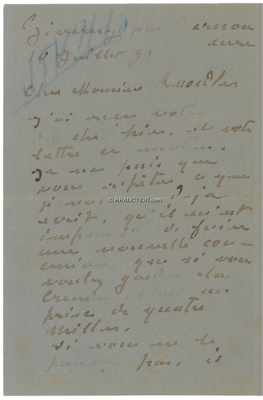 Lot 611 Claude Monet: ART AND COMMERCE: MONET refuses to haggle with an American dealer