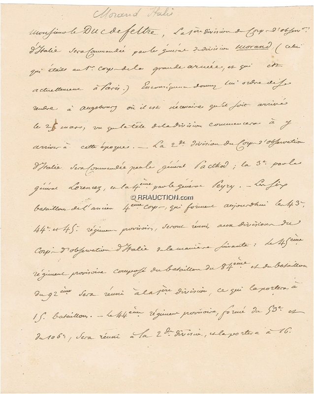 Lot 349 Napoleon: UNMITIGATED GAUL: NAPOLEON writes to his Minister of War on the day Prussia declared war on France