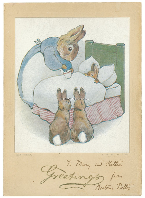 Lot 621 Beatrix Potter: FURRY FOURSOME: Scarce ?Rabbit Family? print signed by BEATRIX POTTER