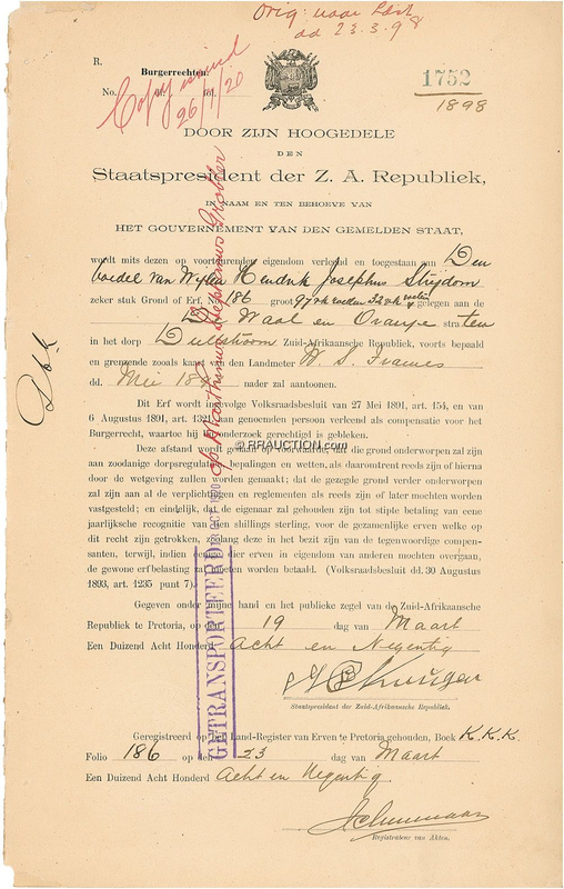 Lot 321 S. J. P. Kruger: S. J. P. Kruger