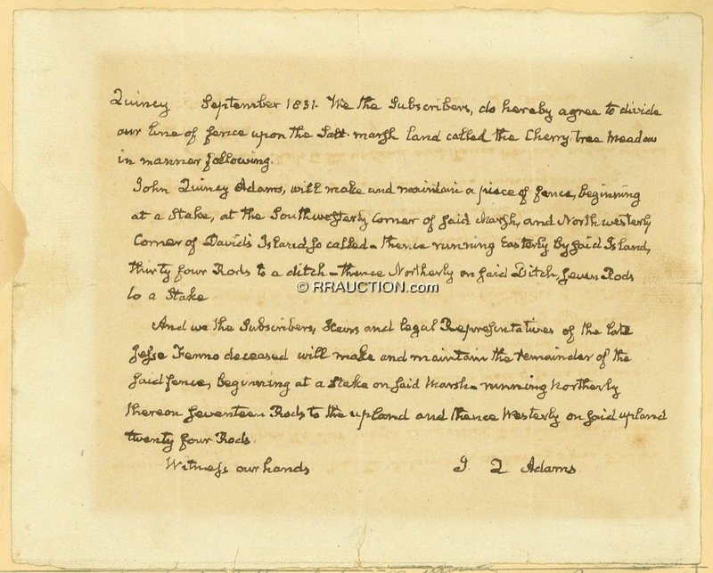 Lot 6 John Quincy Adams: Adams pens an 1831 property agreement