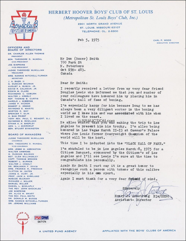 Lot 1304 Henry Armstrong: “I’m also being honored in Las Vegas…where Joe Louis former Heavyweight Champion of the world will be the host.”
