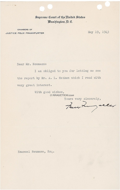 Lot 389 Supreme Court: Felix Frankfurter: Supreme Court: Felix Frankfurter