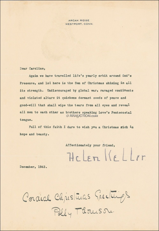 Lot 314 Helen Keller: War-content Christmas greetings from Helen Keller