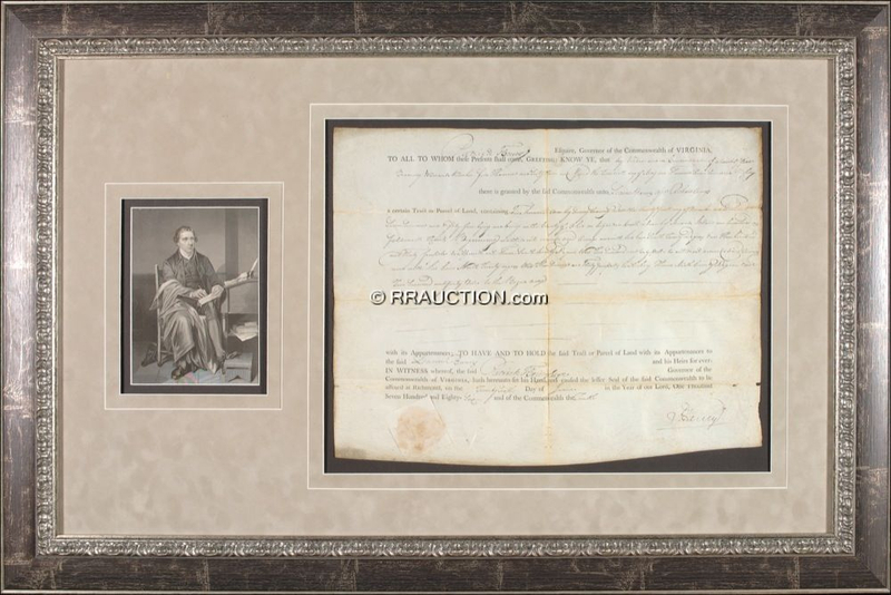 Lot 288 Patrick Henry: Signing a 1786 Virginia land grant