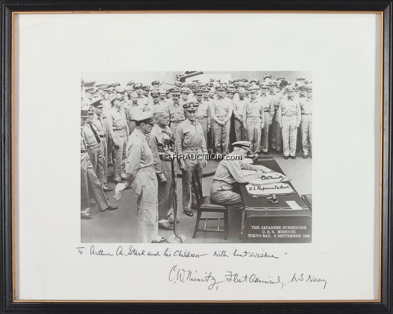 Lot 474 Chester W. Nimitz: AXIS DEFEATED: Oversized photo of NIMITZ signing the Japanese surrender