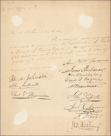 Lot #9 James Buchanan: Signing a petition for a