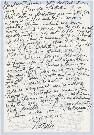 Lot #1291 Natalie Wood: “We’re also going to work in August doing a terrific script by Barbara Turner. It’s called ‘Love Song.’” - Image 2