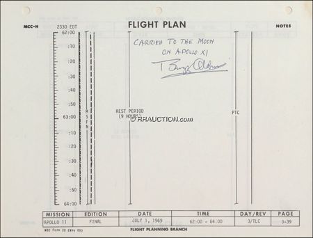 Lot #498 Buzz Aldrin: FANTASTIC VOYAGE: ALDRIN signs a page from the flown APOLLO 11 flight plan - Image 2