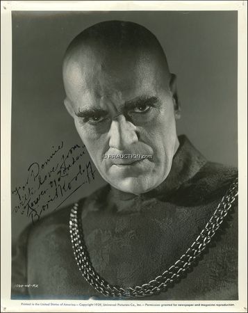 Lot #1099 Boris Karloff: Chilling photo of Karloff as Mord the Executioner signed for his Son of Frankenstein co-star - Image 2