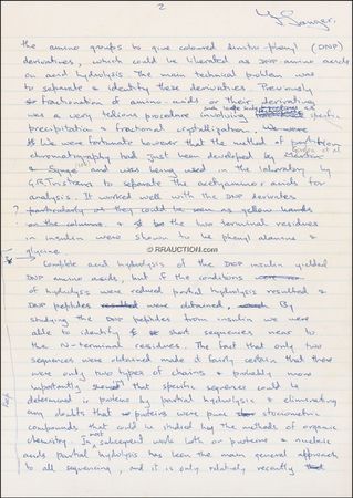Lot #374 Frederic Sanger: British biochemist (born 1918) who is one of only four individuals to have won two Nobel Prizes and the only one to have received both prizes in the chemistry category. - Image 2