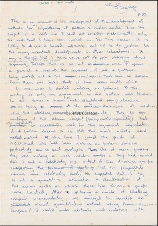 Lot #374 Frederic Sanger: British biochemist (born 1918) who is one of only four individuals to have won two Nobel Prizes and the only one to have received both prizes in the chemistry category. - Image 3