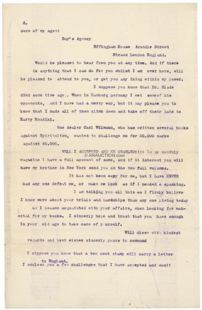 Lot #1082 Harry Houdini: Proclaiming himself ?master of my craft,? HOUDINI sends two letters to his friend, famed spiritualist IRA ERASTUS DAVENPORT, during his triumphant European tours of 1908?09 - Image 2