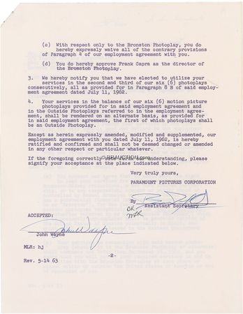 Lot #1273 John Wayne: ‘The Duke’ agrees to begin work on McClintock after finishing Donovan’s Reef - Image 1