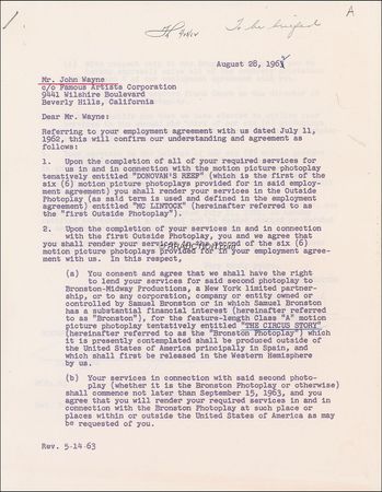 Lot #1273 John Wayne: ‘The Duke’ agrees to begin work on McClintock after finishing Donovan’s Reef - Image 2