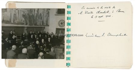 Lot #201 Autograph Album: WORLD STAGE: Vintage “diplomatic” autograph album signed by WINSTON CHURCHILL, MONTGOMERY OF ALAMEIN, MARC CHAGALL, HERMAN HESSE, and others - Image 1