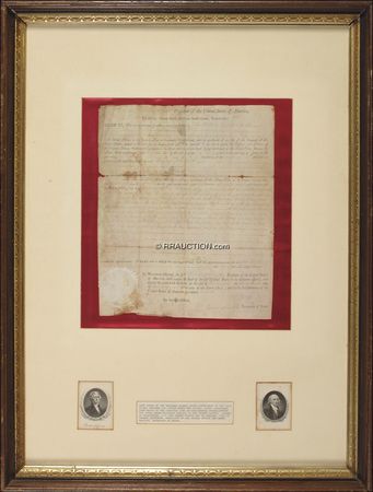 Lot #97 Thomas Jefferson and James Madison: Jefferson and Madison sign a land grant for military service - Image 1