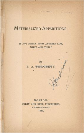 Lot #1084 Harry Houdini: ?If not beings from another life, what are they?? HOUDINI signs a book on ?Materialized Apparitions? - Image 1