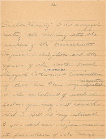 Lot #105 John F. Kennedy: “Being of great tradition at our Boston Yard” - Image 2