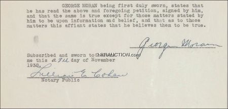 Lot #338 George “Bugs” Moran: BUGS’S MONEY: MORAN signs an affadavit on the day he went to trial for forgery - Image 2