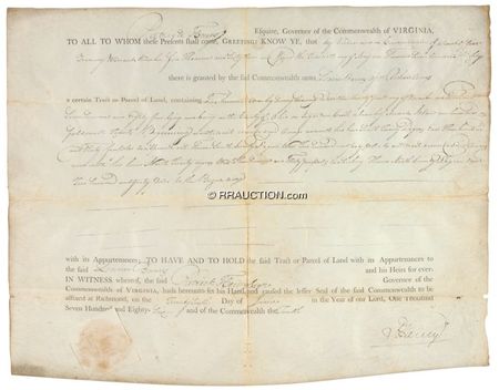 Lot #288 Patrick Henry: Signing a 1786 Virginia land grant - Image 2