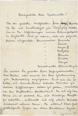 Lot #635 Richard Wagner: REALIZING HIS DREAM: WAGNER hires musicians for the inaugural Bayreuth Festival - Image 1