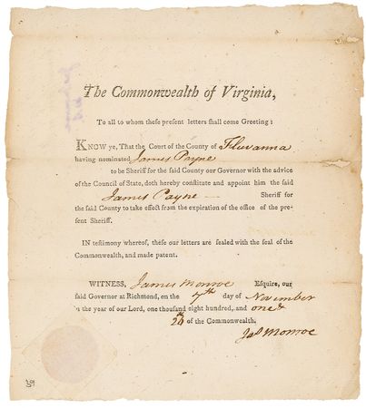 Lot #88 James Monroe: Twice-signed document as governor - Image 2