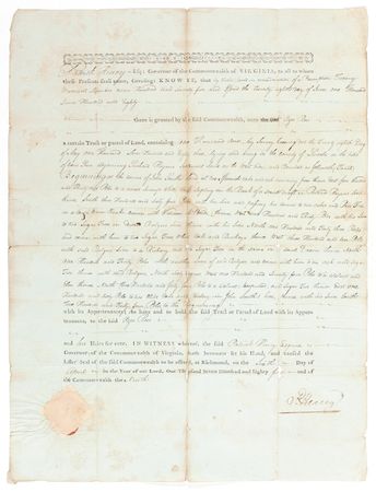 Lot #235 Patrick Henry: Granting a parcel of Virginia land that later became part of Kentucky - Image 1