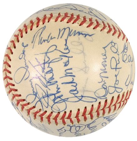 Lot #1100 Thurman Munson and the 1974 AL All Stars: Munson and his All Star teammates signed a ball - Image 1