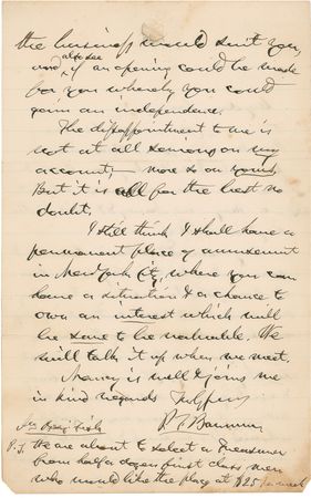 Lot #673 P. T. Barnum: Barnum attempts to recruit a new employee, “We think it is a most healthy calling. It is lively, busy & exciting, but not sickening or killing.” - Image 2