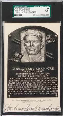 Lot #1015 ?Wahoo? Sam Crawford Hall Of Fame Card - Image 1