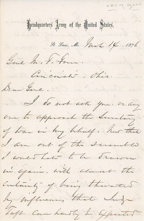 Lot #336 William T. Sherman: In the wake of the disgraced Secretary of War’s resignation, SHERMAN complains to a fellow Civil War hero - Image 1