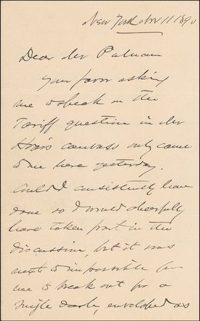 Lot #307 Joshua Lawrence Chamberlain: Speaking on the McKinley Tariff Act: ?Massachusetts has well enough rebuked the rash & headstong extremists of the Republican Party.? - Image 1