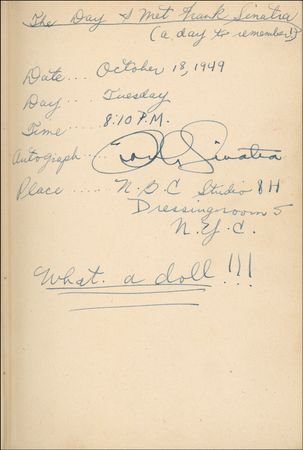 Lot #623 Frank Sinatra: ?What a doll!!!? SINATRA signs a book for a lucky fan - Image 1