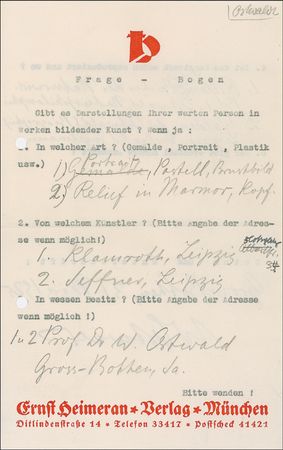 Lot #271 Wilhelm Ostwald Questionnaire - Image 1