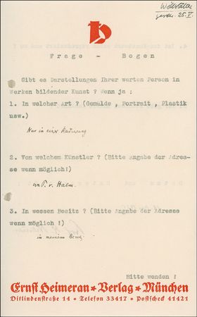 Lot #305 Richard Willstätter Questionnaire - Image 1