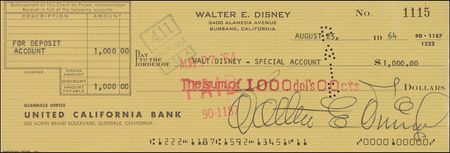 Lot #488 Walt Disney Check - Image 2