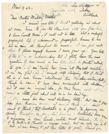 Lot #463 Beatrix Potter: A year before her death, POTTER reports on the progress of WWII and sums up the essence of her creative impulse: ?I have just made stories to please myself because I never grew up!? - Image 1