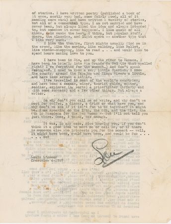 Lot #444 Louis L?Amour: ?BUT ALWAYS A WRITER?: On the verge of breakout success, L?AMOUR courts a female admirer: ?I ... would like to spend hours making love to you? - Image 2