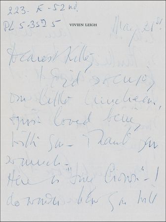Lot #824 Vivien Leigh Handwritten Letter Signed - Image 1