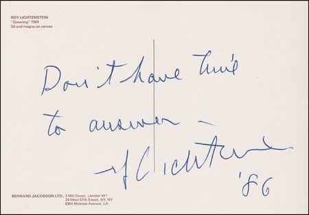 Lot #447 Roy Lichtenstein Signed Note - Image 1