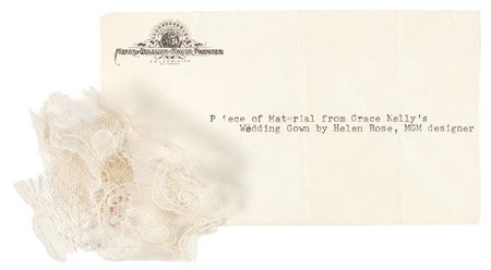 Lot #808 Grace Kelly and Prince Rainier: AMERICAN PRINCESS: Superlative signed photo of GRACE and RAINIER, together with a swatch from her wedding dress, both with provenance from an MGM secretary - Image 2