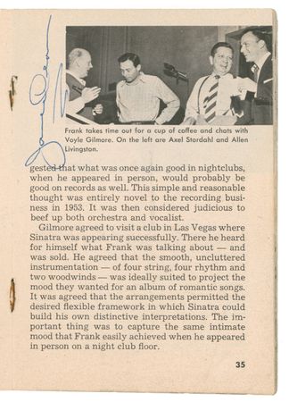 Lot #719 James Dean and Frank Sinatra: MEETING OF LEGENDS: DEAN and SINATRA sign together at a 1955 party - Image 1